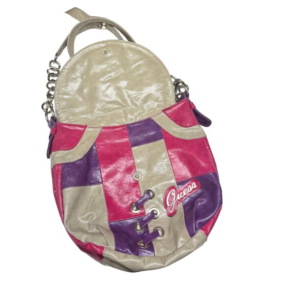 Y2K Guess Patchwork Shoulder Crossbody Bag – Pink/Purple/Beige – Vintage 2000s - Picture 5 of 15